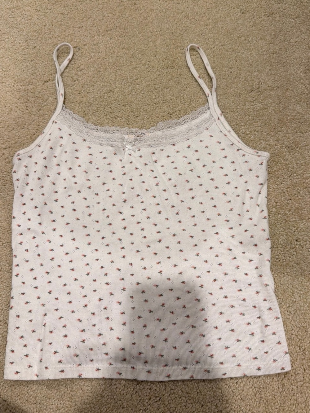 Brandy Melville White Cami with Tiny Pink Floral Print